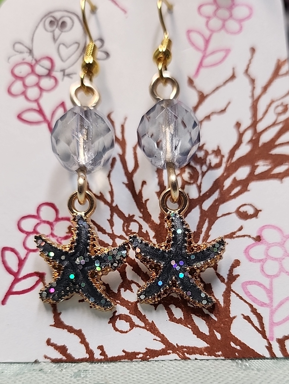 Gray Sparkle Starfish Dangle Earrings!
